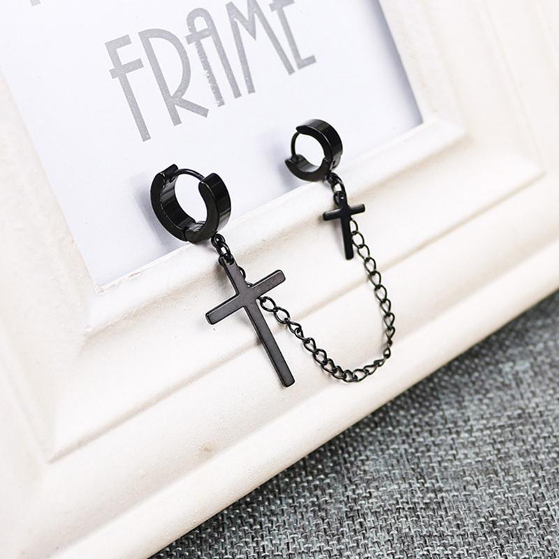 1Pcs Fashion Punk Cross Pendant Clip Earring for Teens Women Men Ear Cuffs Earring Jewelry Retro Metal Chain Tassel Earings