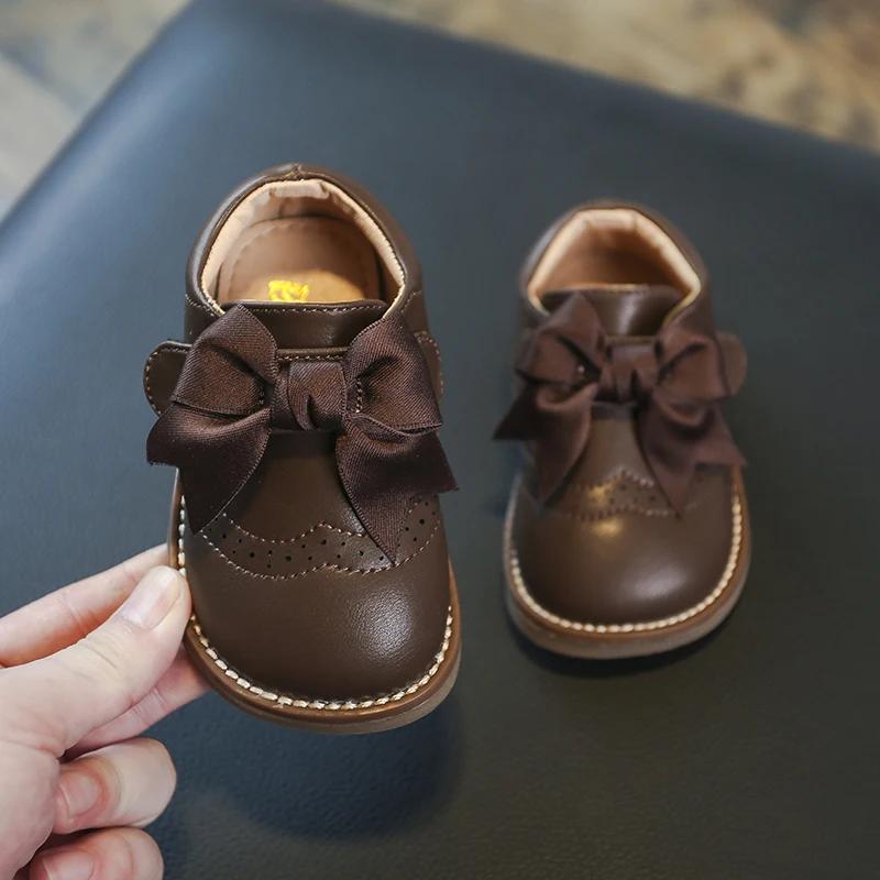 

Baby Girls Cowhide Shoes Autumn Comfortable Infant Toddler Shoes Children Soft Bottom Non-slip Kids Bow-knot Princess Shoes 23
