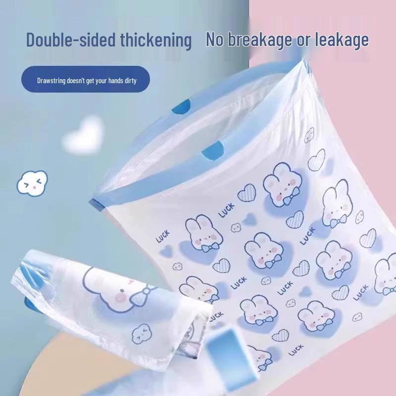 60 Count Blue Heart Rabbit Drawstring Garbage Bags - Thick, Cute, Auto-Sealing