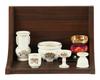 Mini Buddhist Altar Walnut Color with Buddhist Altar Accessories Set Gold "Stage Two" (White Lotus)