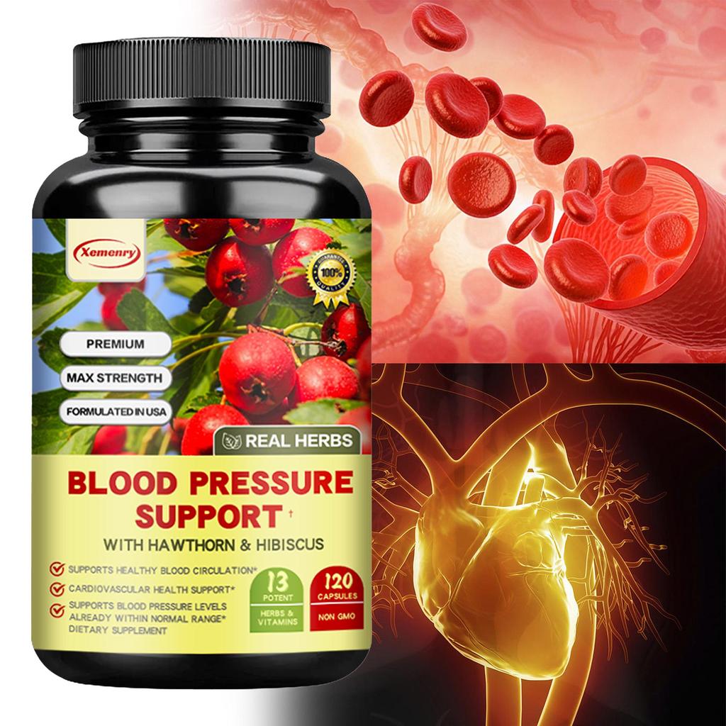 Blood Pressure Support - with Hawthorn and Hibiscus- Natural Supplement Healthy Heart Brain Immune Blood Vessels Flow Blood Pressure Cholesterol