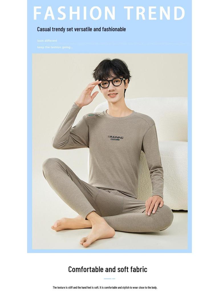 Ensemble de Sous-vêtements Thermiques d'Automne pour Homme: Pull et Pantalon en Laine pour Adolescents - Mélange Chaud de Coton
