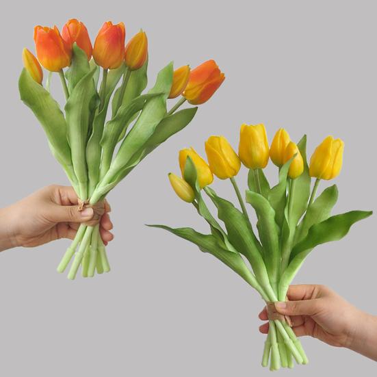Artificial Tulip Flower 12" Real Touch Long Stem Fake Tulip Flower for Spring Easter
