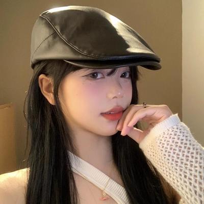 Harajuku PU Leather Berets Hat Vintage Painter Hat Fashion Y2k Berets Hat  Men Women