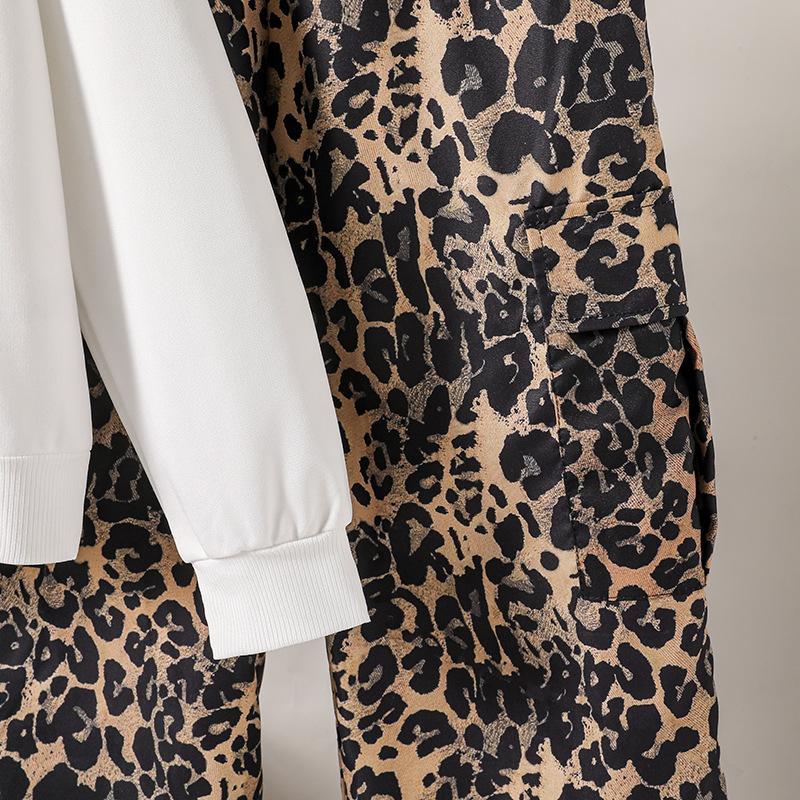 Girls' Outfit Children's Clothing Spring and Autumn New Fashion Leopard Print Bowknot Print Long Sleeve Sweatshirt Wide Leg Pants