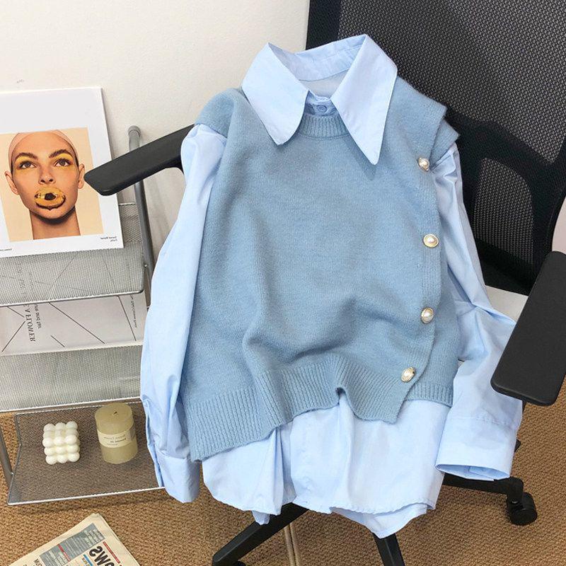 

Женский жилет в корейском стиле 2024 года, тонкий трикотажный жилет с пряжкой по бокам — однотонная мода на весну и осень 3XL 67.5-72.5 kg