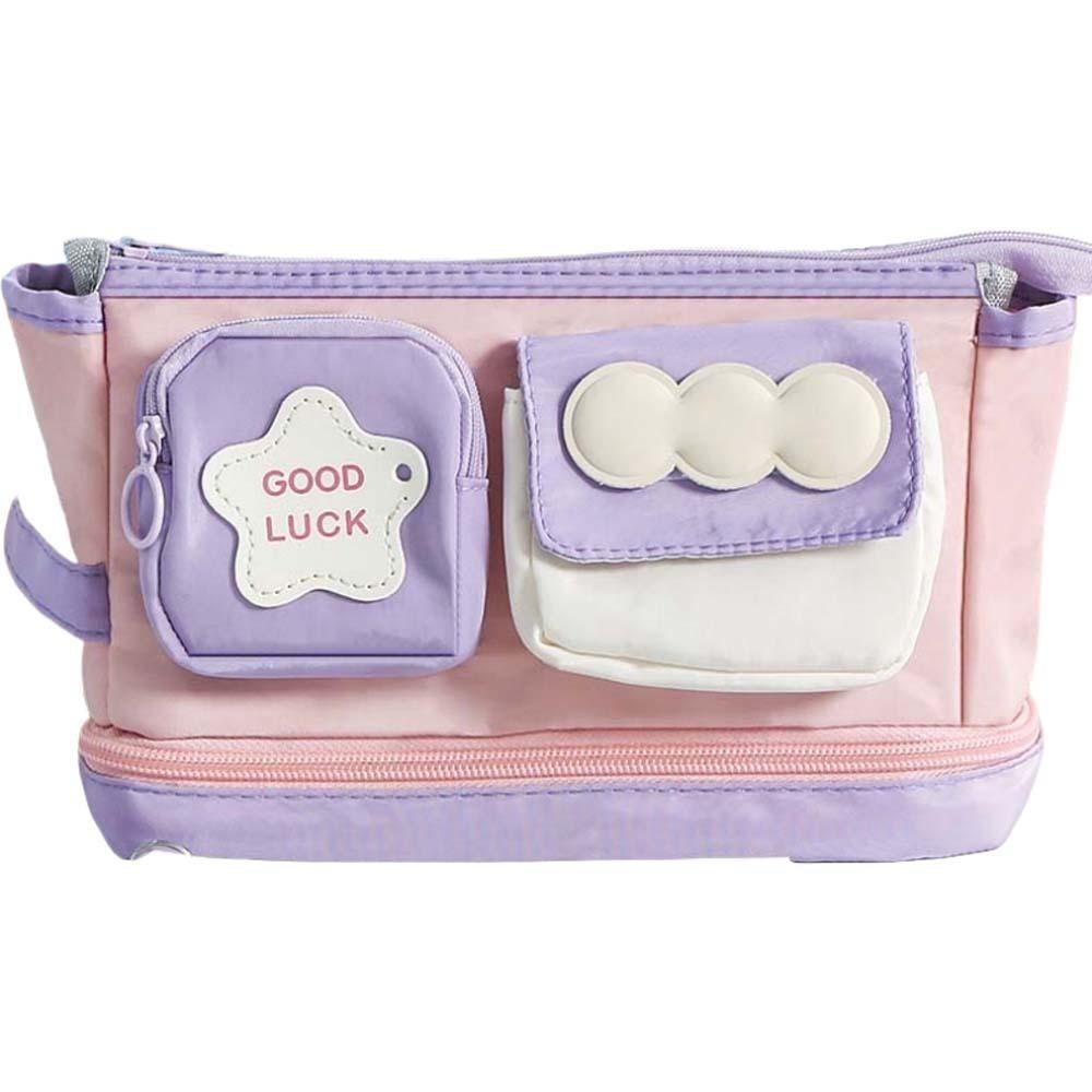 Multilayer Y2K Star Stationery Bag Handheld Large Capacity Korean Pencil Case Cosmetics Card Pen Desktop Storage