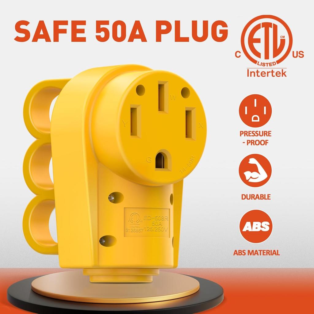 Snowy Fox RV 50 Amp Female Replacement Plug 14-50R Heavy Duty 125V/250V Receptacle Plug With Ergonomic Handle For RV, Camper, Caravan