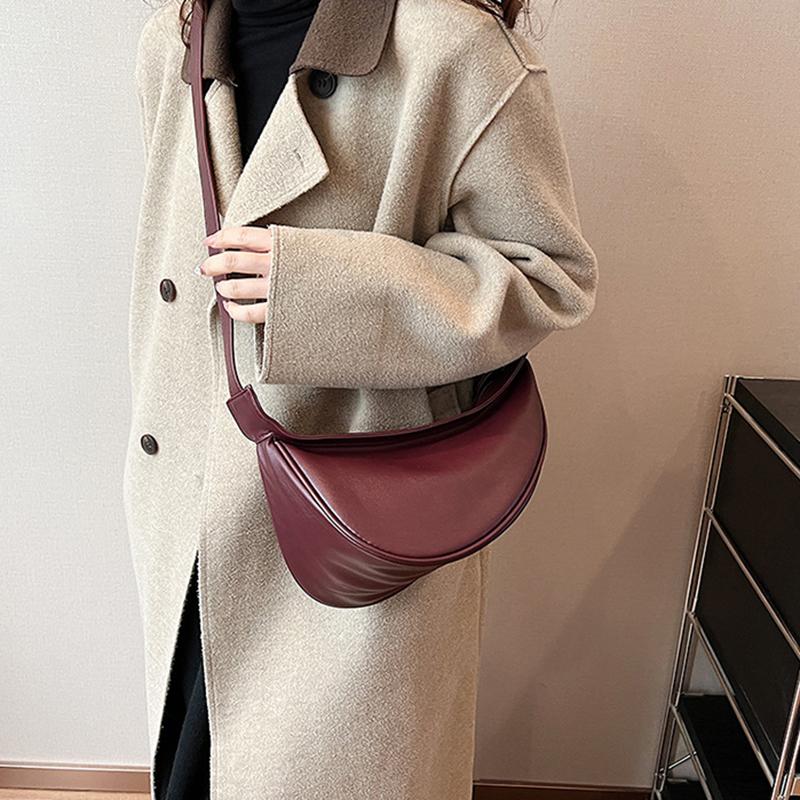 Sewing Thread Shoulder Bags Zipper Women's Bags PU Leather High Capacity Handbag Solid Color Saddle Splicing CLE