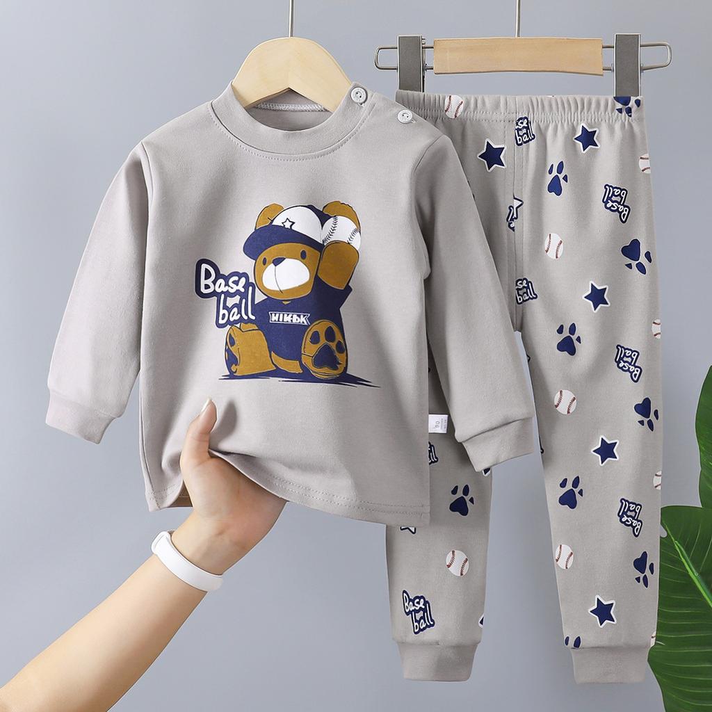 Kids Cotton Thermal Underwear Set Boys Girls Autumn Pajamas Home Wear Long Sleeve Top And Pants Baby Warm Base Layer