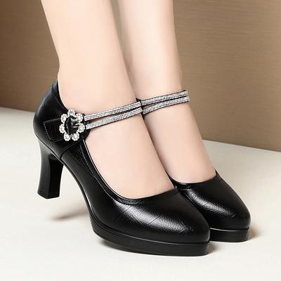Zapatos Mary Jane de Cuero Suave y Cómodos de Moda con Tira en el Tobillo, Tacón Bloque Medio, Plataforma, para Oficina, Mamá, Primavera 2025