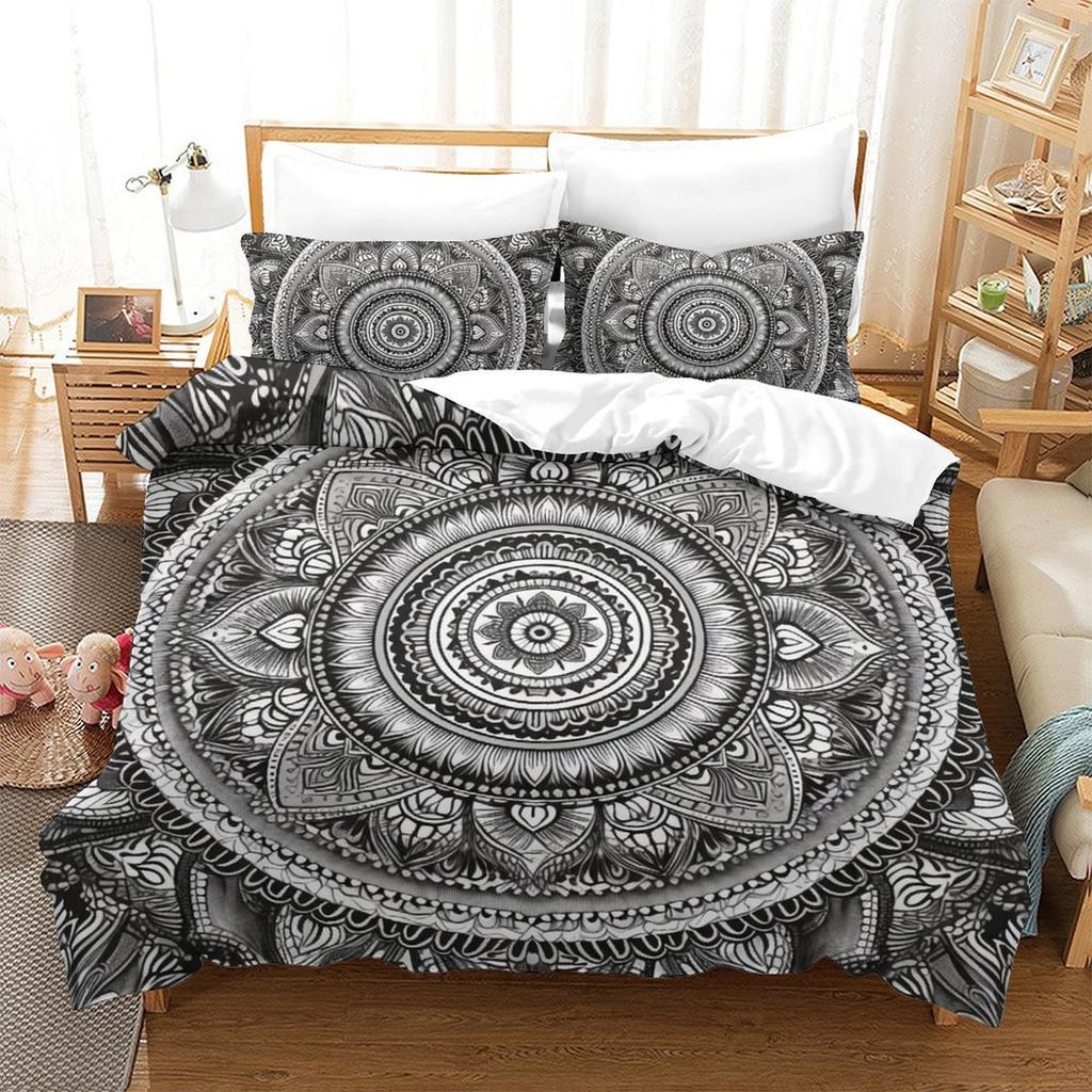 Black And White Mandala 3D Digital Printing Polyester Quilt Cover Two Or Three Pieces Can Be