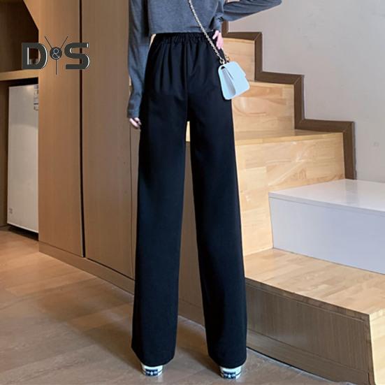 Women Suit Pants Button Zipper Fly High Waist Long Trousers Solid Color Straight Wide Leg Office Lady Pants