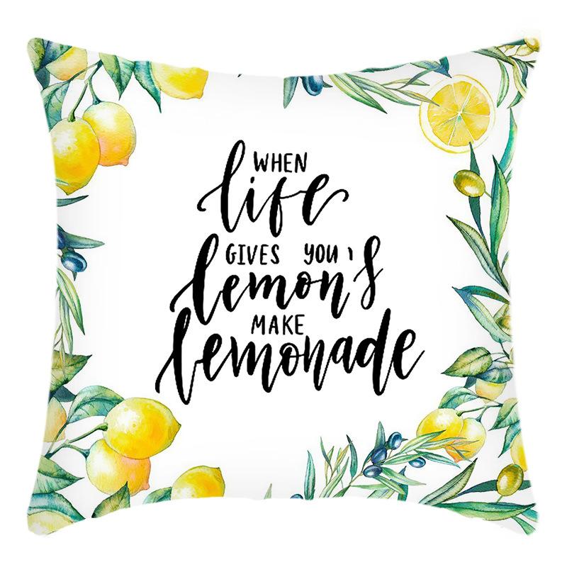 Neuer Kissenbezug Grünpflanzen Buchstaben-Print Kissenbezug Zitronen-Print Kissenbezug Zuhause Sofa