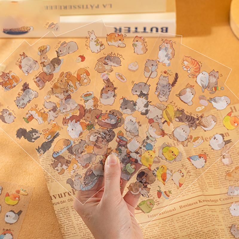 Mr.Paper 6Packs Cute Pet Home Series PET Sticker Single Sheet Kawaii Animal Design DIY Journal Scrapbook Phone Case Dairy Decor