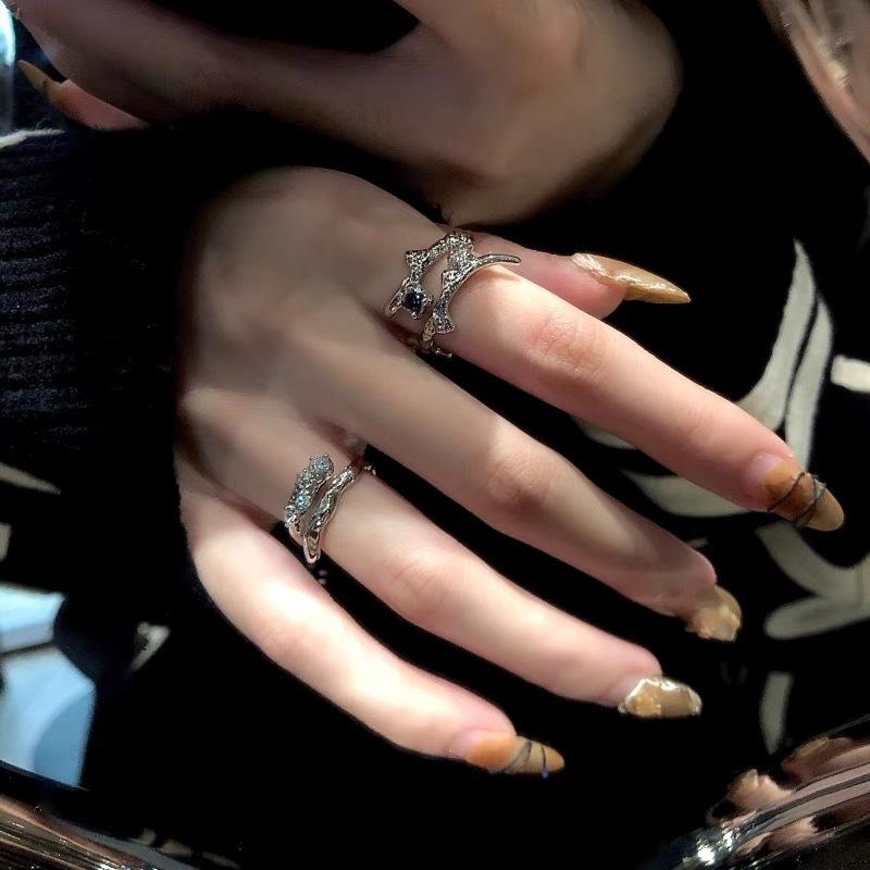 Three-Piece Ring, Female Tide Niche Design, Exquisite Gemstone, High-End Sense, Personalized Opening, Adjustable Index Finger Ring