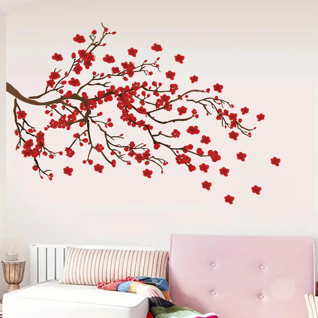 1 Stück Aquarell Vogel Pflaume Pfirsichblüte Wandaufkleber Für Wand Fenster Schlafzimmer Dekoration Raumdeko Für Haus