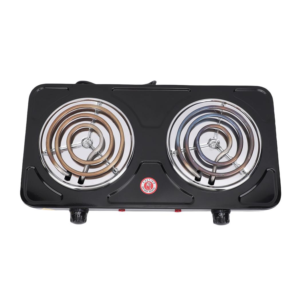 Countertop Double Burner 2000W Black Multifunctional Overheat Prevention Electric Hot Plate for Home Kitchen