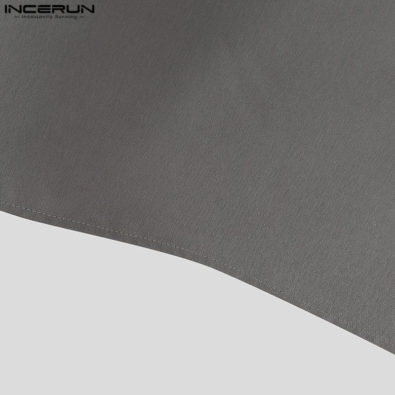 INCERUN Oversized Men Lapel Neck Short Sleeve Buttons Solid Casual Loose Shirts