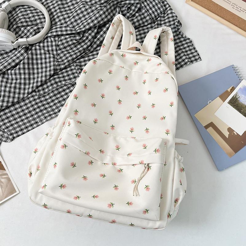 Small Fresh Schoolbag Female Junior High School College Student Backpack Mori Primary School Student Japanese Floral Soft Girl Girl Backpack белый