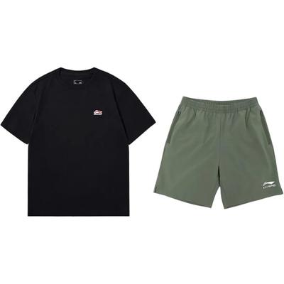 Einfaches Bequemes Vielseitiges Rundhals Pullover Kurzarm T-Shirt Lässiges Sportset Unisex Oberteile AHSU801-2+YKSV147-1