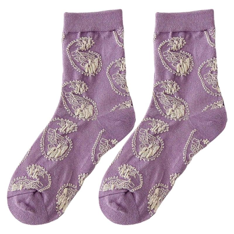 Womens Cotton Socks, 1 Pair Womens Fun Novelty Crew Colorful Patterns Soft Breathable Fashion Casual Socks