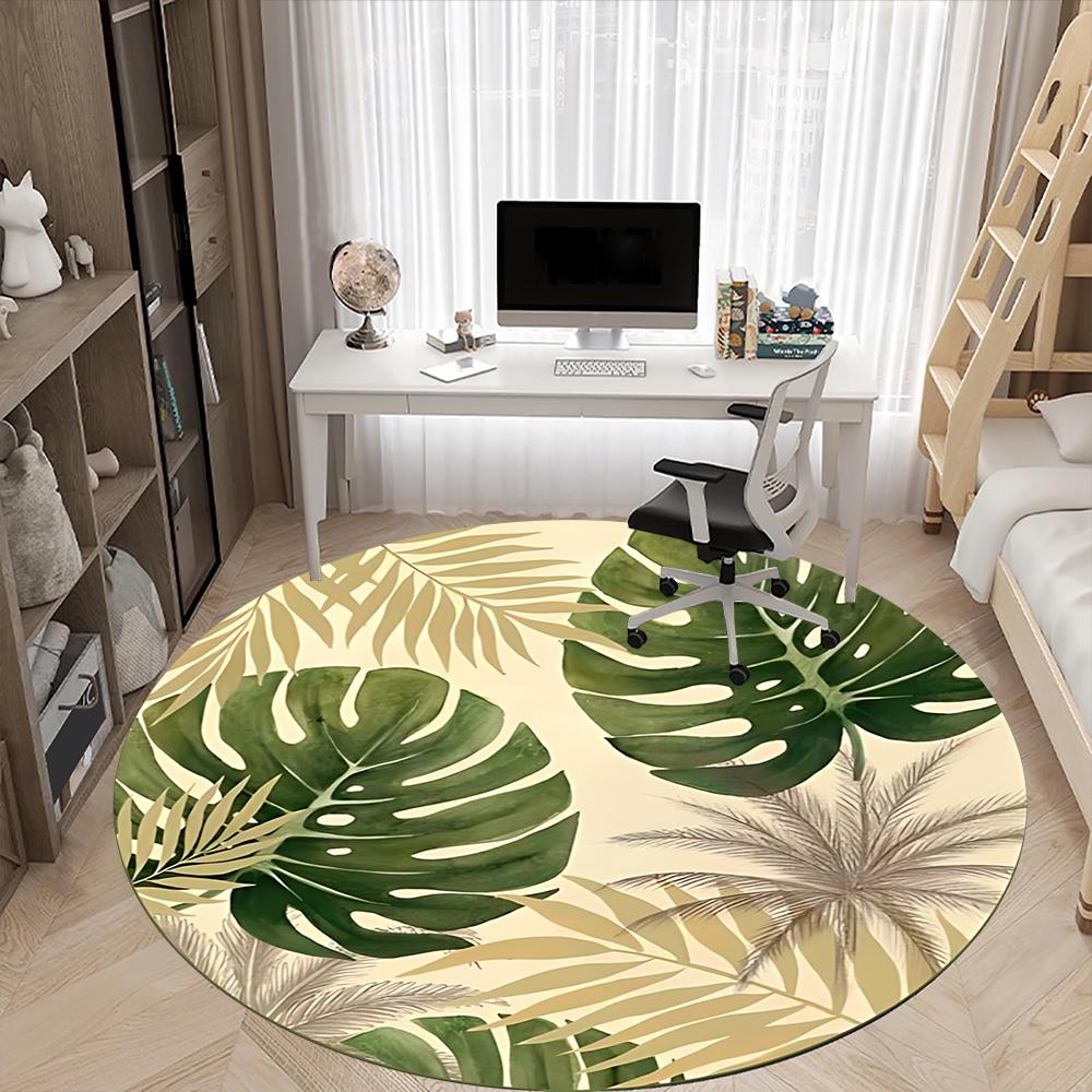 1pc Tropical Leaves Office Round Area Rug, Indoor Mat Suitable ForOffice, Under Office Chairs Bedroom Living Room Home Decor, Room Decot088
