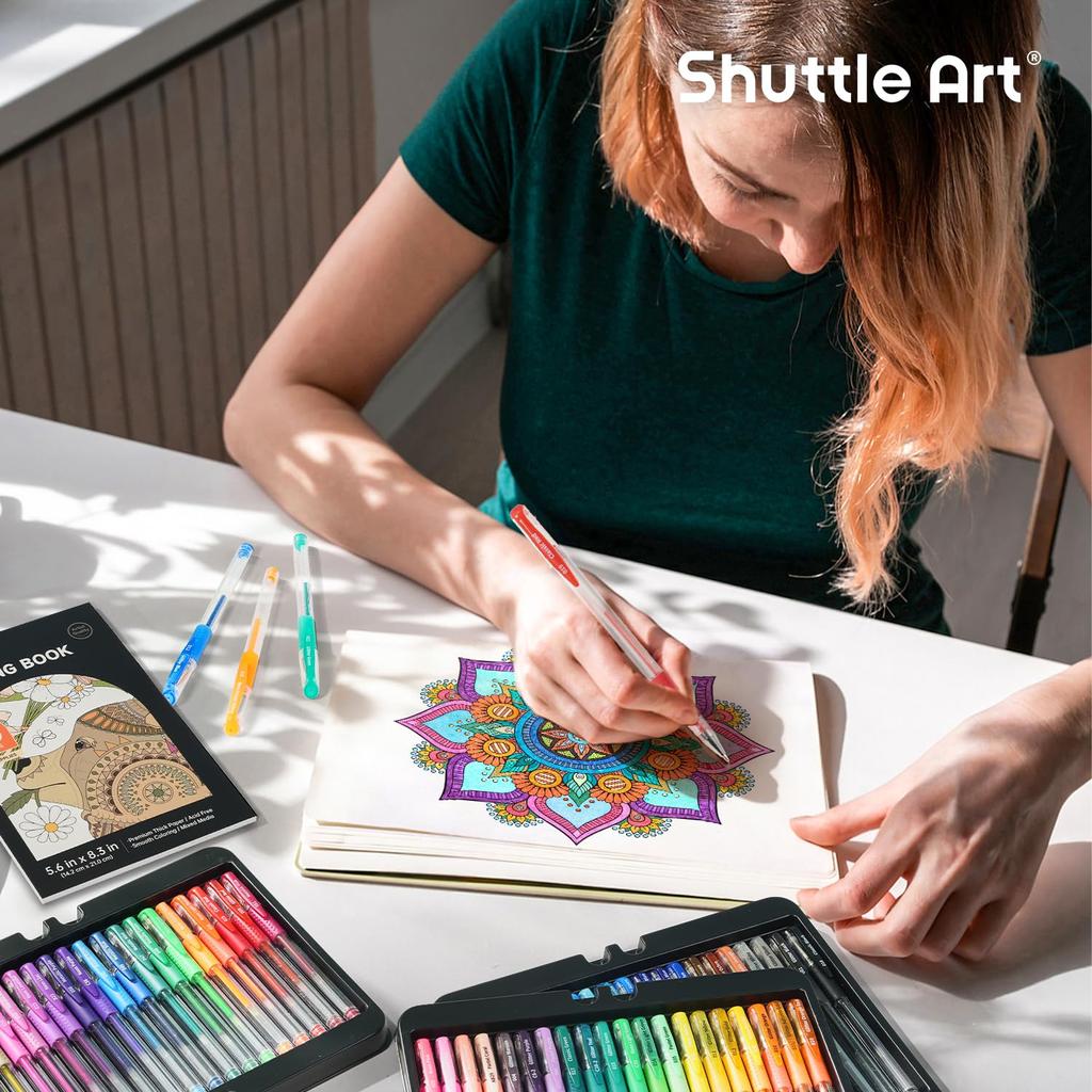 Shuttle Art Gel Ballpoint Gel Set with and Glitter Perfect for and Includes a Portable Tin Case for Easy Perfect for and Pens, 120-Pack, Water-Based