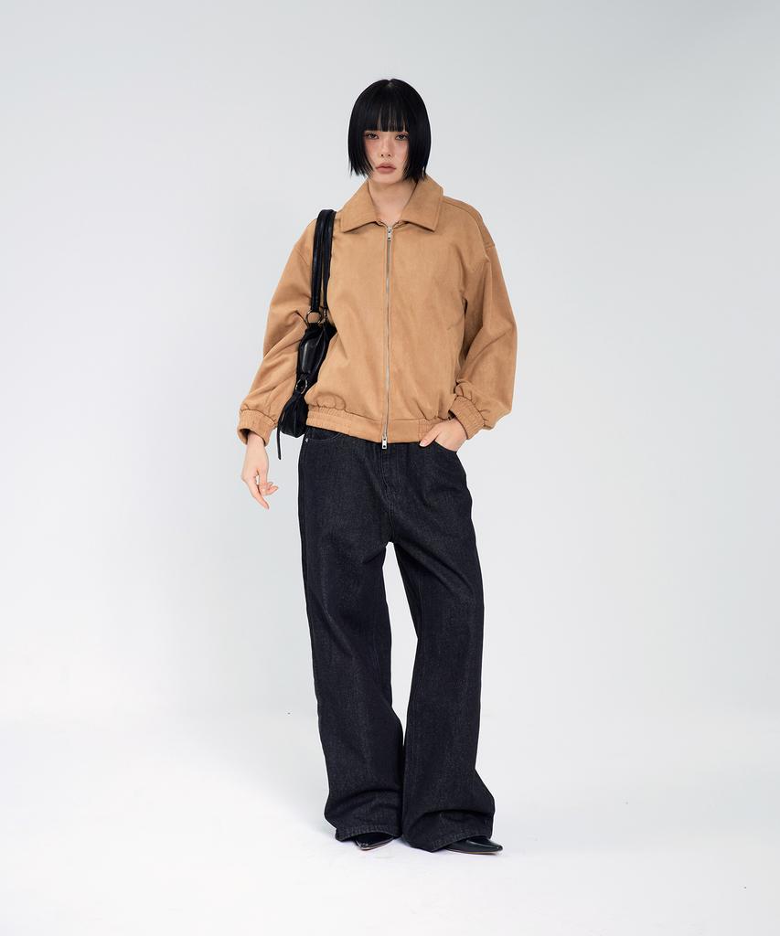 Vivabrown 85-Viva142 Softy Collar Blouson Suede Jacket Camel