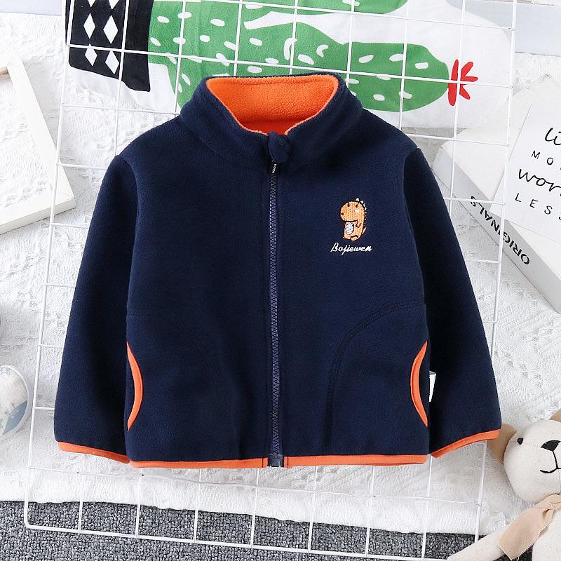 New Kids  Coat Boys Toddler Jacket Stylish Fleece Pullover with Cartoon Embroidery Zipper Outerwear