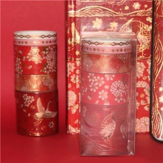 Masking Tape Cute Crane Plum Blossom Cloud Ukiyo-e Style DIY Stationery Diary Gold Foil Washi 5-piece Set Japanese Decorative Stickers Colorful Seals