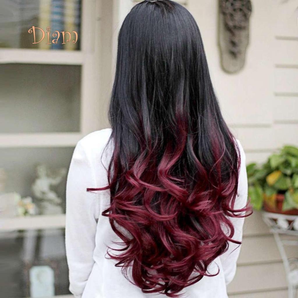 Tenfyer Women Big Wave Long Curly Wavy Gradient Color Ombre Three-forth Full Hair Wig