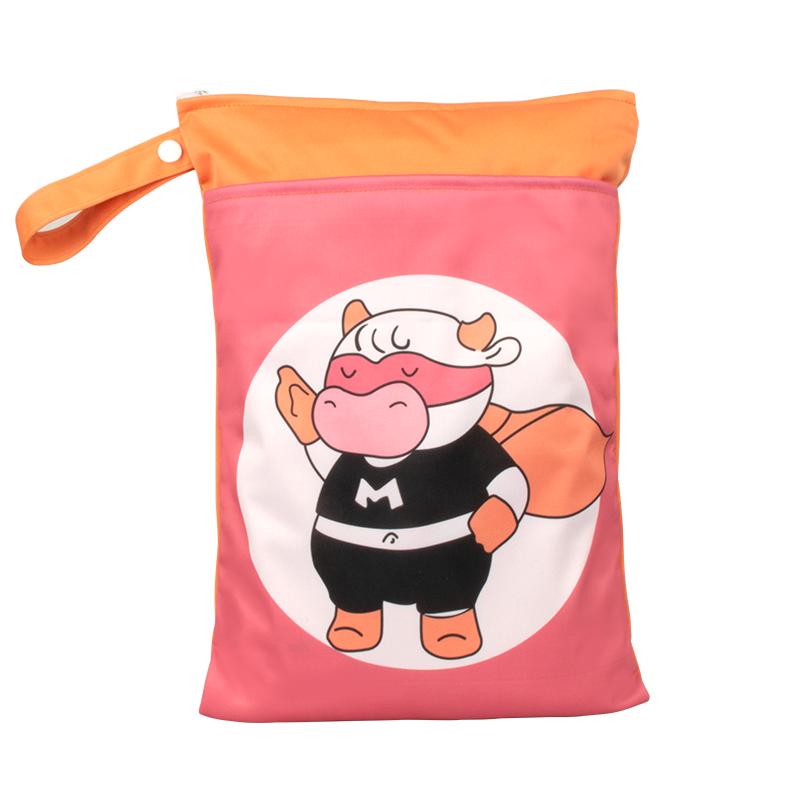 Special Offer Promotion Series 25*35cm Carton Wet Bags Polyester Waterproof Swimsuit Bag Double Pocket Baby Diaper Dry Wet Bag