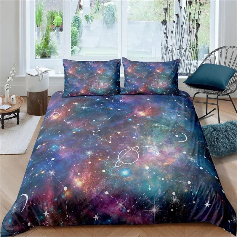 Galaxy Theme Blue Purple Design Duvet Cover Full Size For Girls Boys Teens Kids Gifts Starry Dream Sky Bedding Collection Room Decor