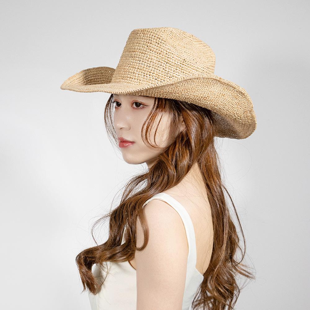 Cappello da Cowboy in Paglia di Rafia Naturale Uncinetto USPOP per Donne Uomini Estate Ampia Tesa Cappello da Sole Esterno Traspirante Cappellini da Spiaggia
