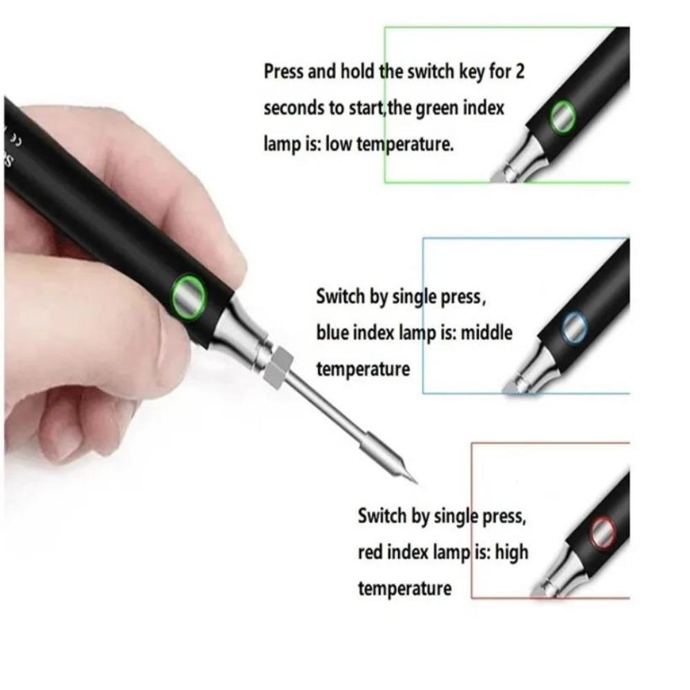 1PC Portable USB Cordless Soldering Iron Tool Pen 5V 8W Electric Powered 3 Tip Kit Rechargeable and Temperature Adjustmen