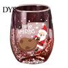 Klarer Borosilikatglasbehälter Doppelwandiger Glasbecher, mit Dekorationen im Stil von Weihnachtsmann/kleinem Baum/Stapel/Tasche, Geschirr für Familientreffen Treibsand