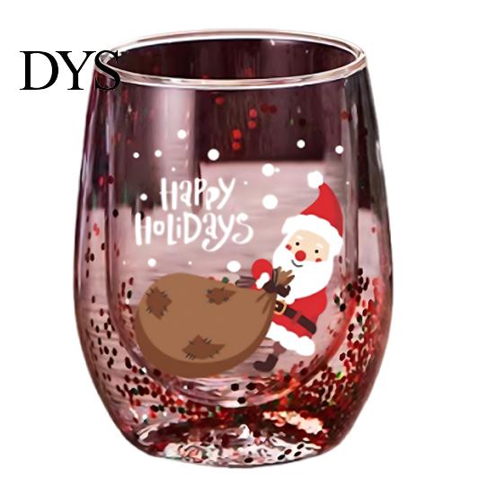 Klarer Borosilikatglasbehälter Doppelwandiger Glasbecher, mit Dekorationen im Stil von Weihnachtsmann/kleinem Baum/Stapel/Tasche, Geschirr für Familientreffen Treibsand
