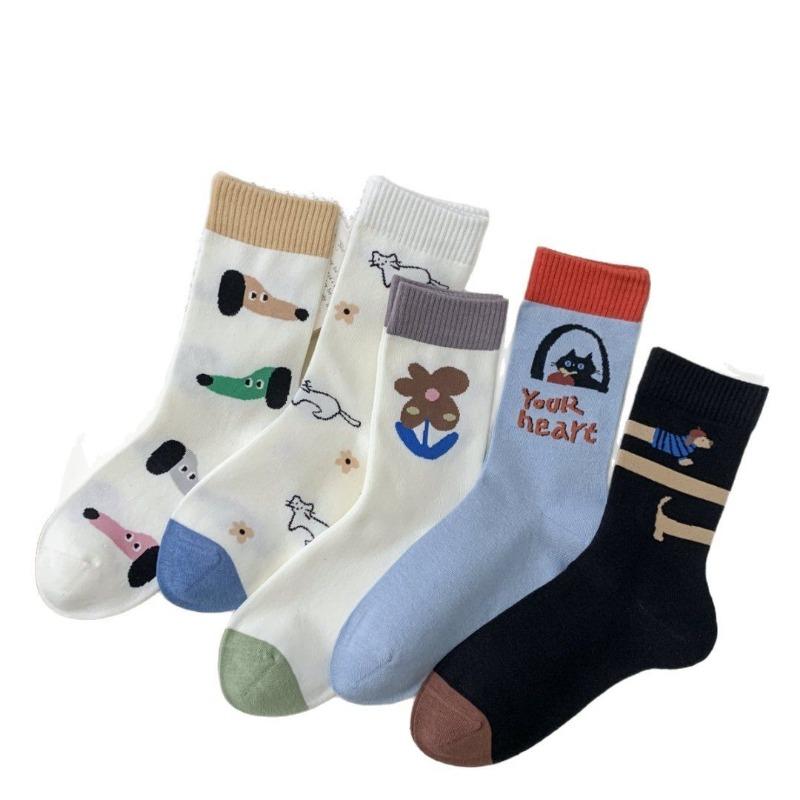 Ladies Spring and Summer Thin New Pure Cotton Cartoon Boneless Pile Socks