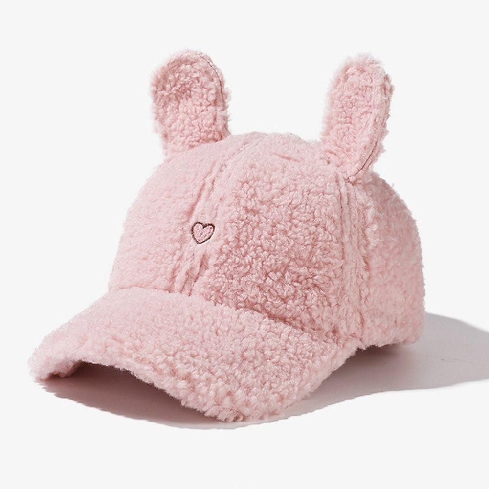 

Бейсболка с сердечками, плюшевая кепка с вышивкой из овечьего флиса, аксессуары для одежды, уши кролика, шапка для спорта