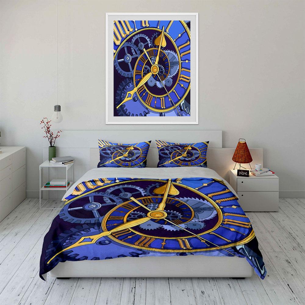 Retro Uhrwerk Design Dekorationsset Weiches Hautfreundliches Bettwäscheset Enthält 1 Bettbezug Und 2 Kissenbezüge Geschenk