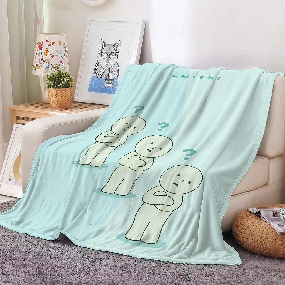 Roztomilá kreslená deka S-smiski Teplá a měkká Vhodná do ložnice obývacího pokoje rozkládací pohovky kanceláře na cestování kempování