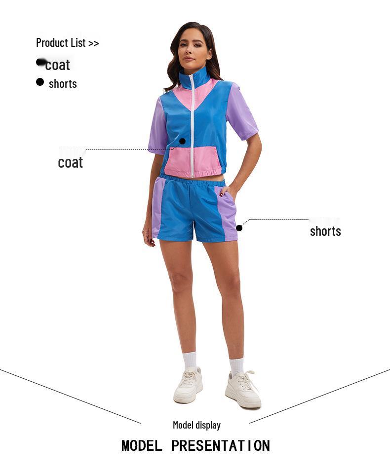 80-tals Retro Disco Dam Zipper Sportkläder Hip Hop Performance Kostymset