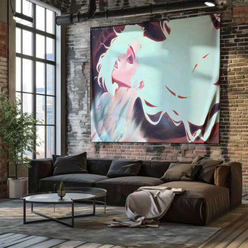 Dreamy Starry Night Girl Tapestry Modern Art Decorative Painting Fabric Wall Hanging for Home Bedroom Living Room