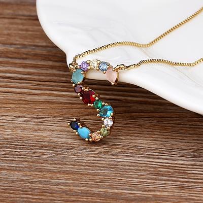 Nidin High Quality Wholesale 26 Letters Multi-color Zircon Necklace Copper Pendant Women Girl Fine Party Jewelry Family Gifts