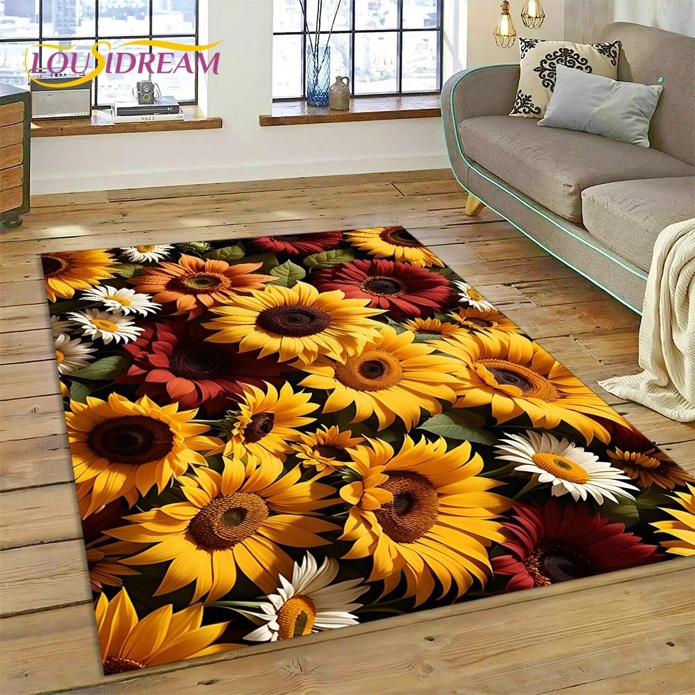 3D Dream Sun Flowers Nordic Daisy Rug Carpet for Living Room Bedroom Home Decor,Non-slip Decoration for Sofa Doormat Gifts Kid