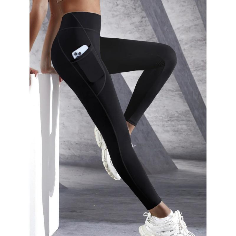 New High Waist Women's Leggings Stretch Yoga Pants Tights with Pockets Push Up Fitness Running Sportswear Solid Color Pants