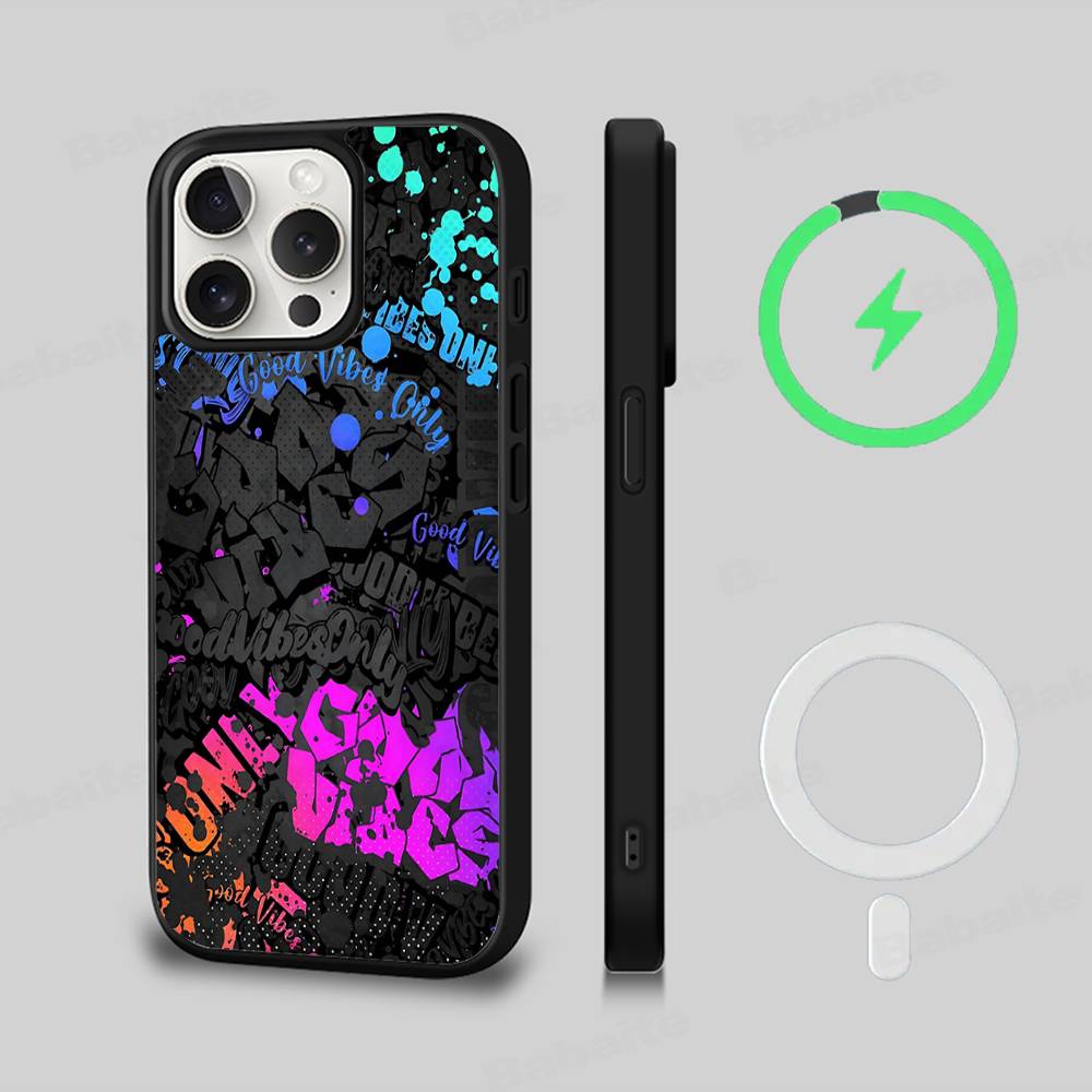 Cool Black Graffiti Phone Case For iPhone 13 14 15 11 12 16 17 Pro Max Plus For Magsafe Magnetic Shell