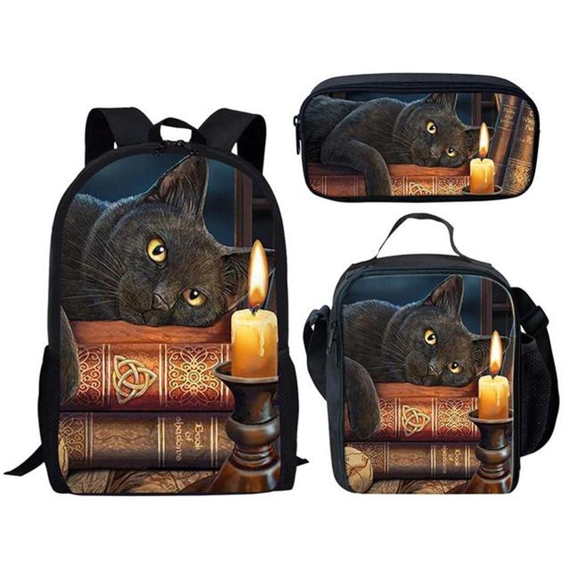 Klassiek Nieuwigheid Bijzonder Creatief Coole Kat 3D Print 3 stuks/Set leerling Schooltassen Laptop Dagrugzak Rugzak Lunchtas Etui