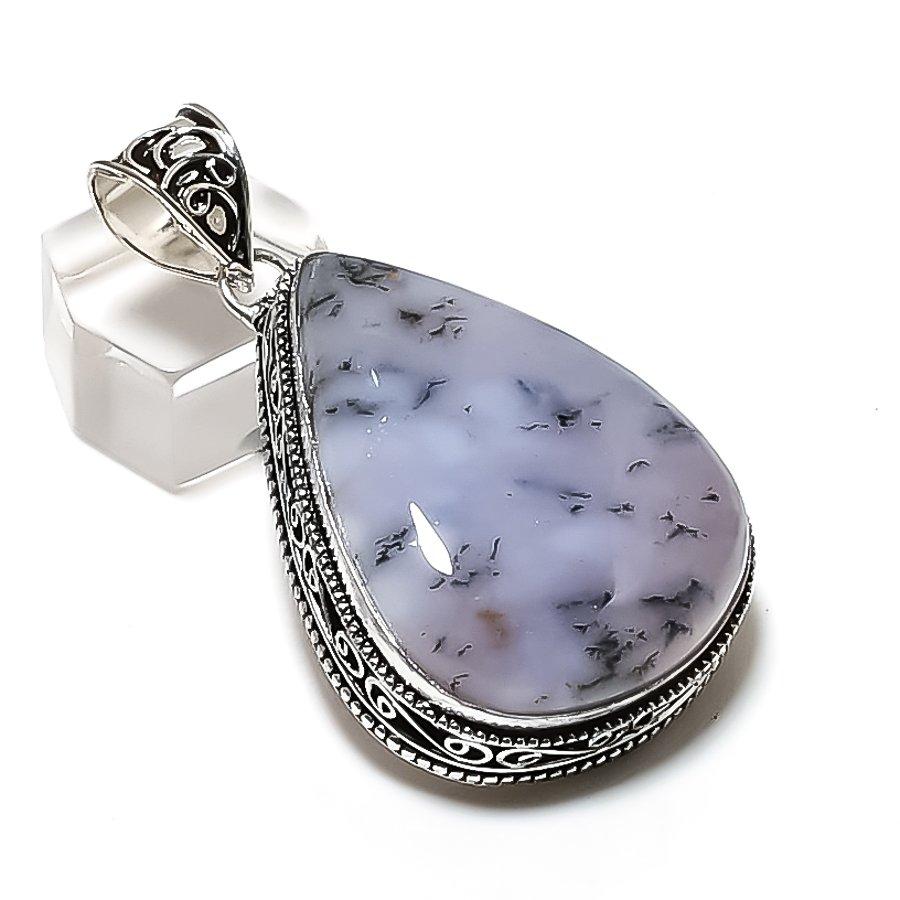 Natural Dendrite Opal Gemstone 925 Sterling Silver Jewelry Pendant 2.25" ETC-14253